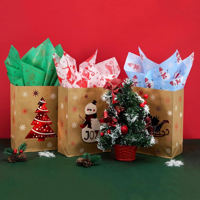 ROSYJUNE 80 Sheets Christmas Tissue Paper for Gift Bags, 20" x 20" Red Green White Wrapping Tissue Paper with 8 Different Designs for Christmas Gift Wrapping Holiday Decoration DIY Craft - Image 5